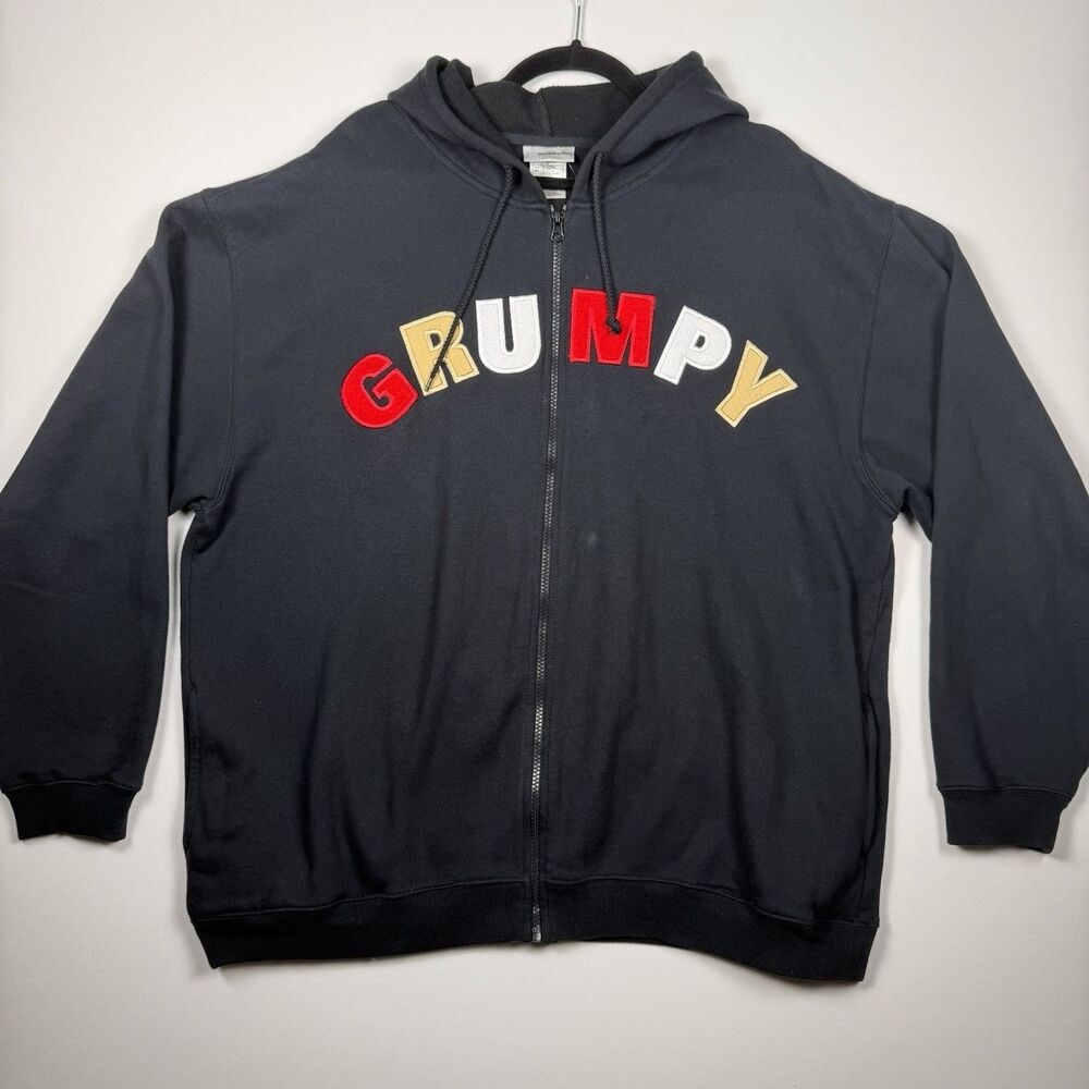 Disney Men’s Hoodie Size XL Black Grumpy Felt Graphic Full Zip Jacket